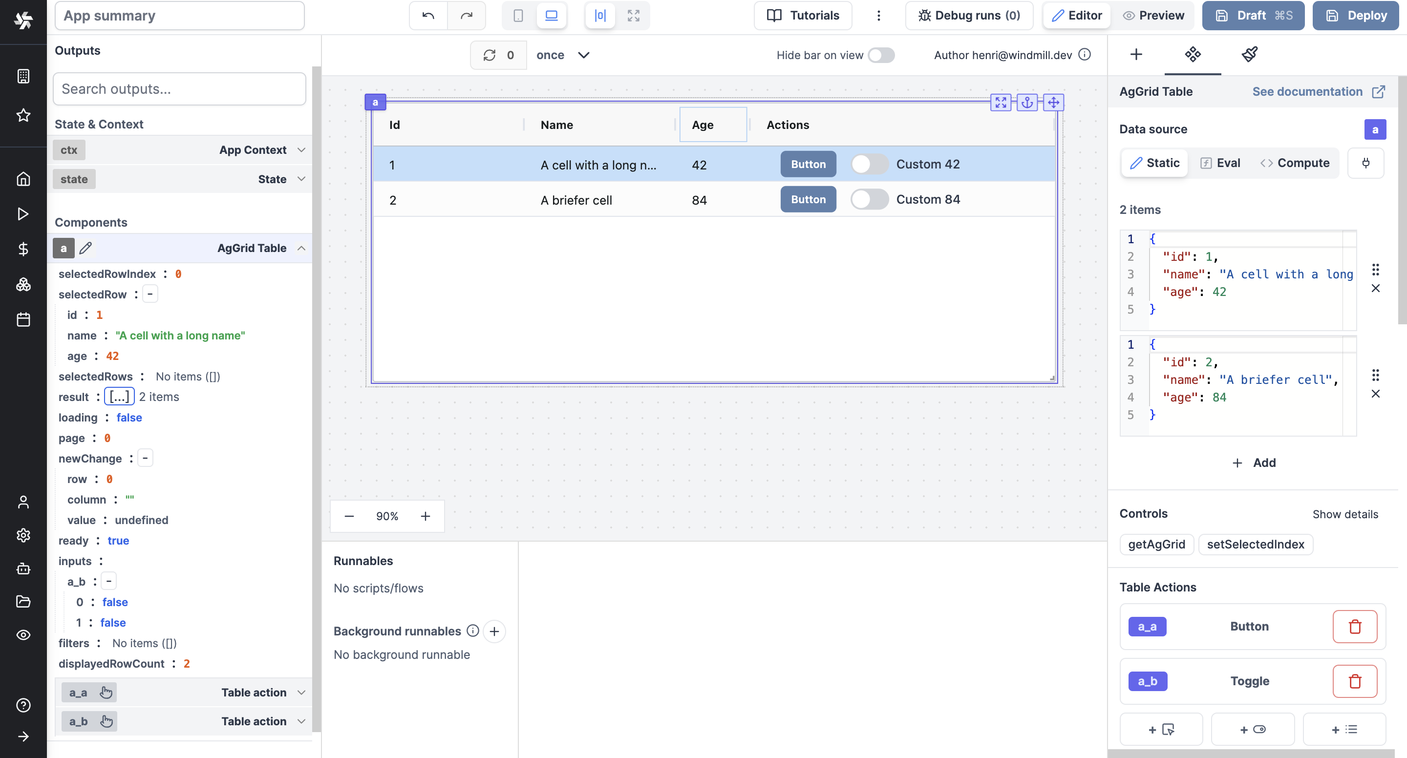 AgGrid actions