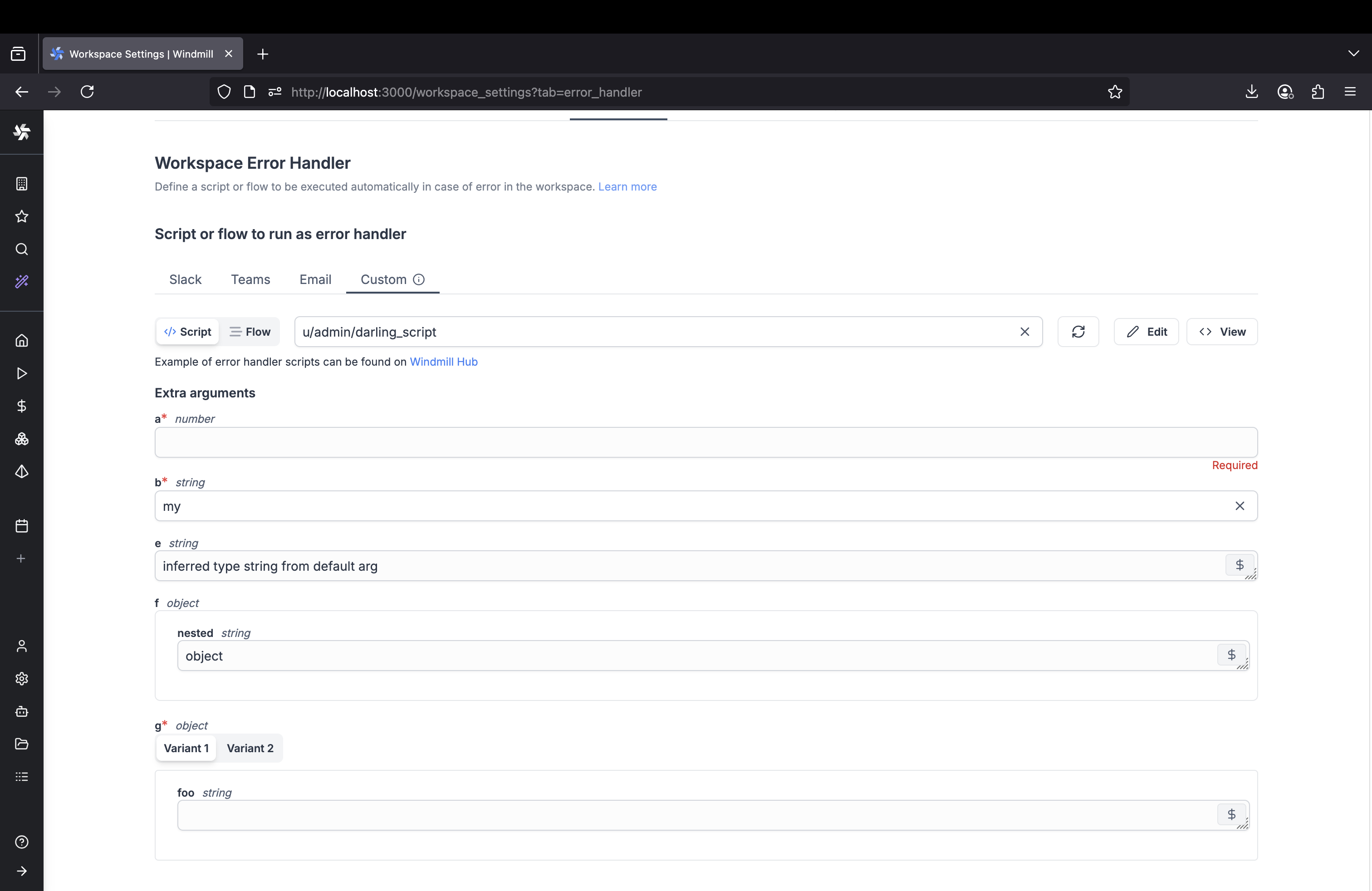 Workspace Error handler